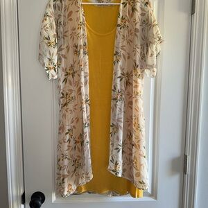 Floral Sheer Kimono with Yellow Dress